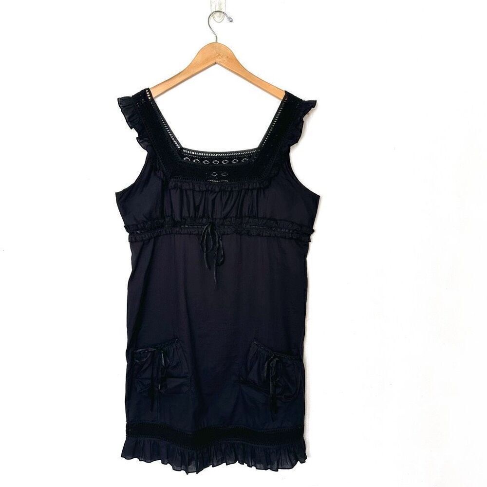 April Cornell Women’s 90’s Black Milkmaid Lightweight Cotton Crochet Trim Square